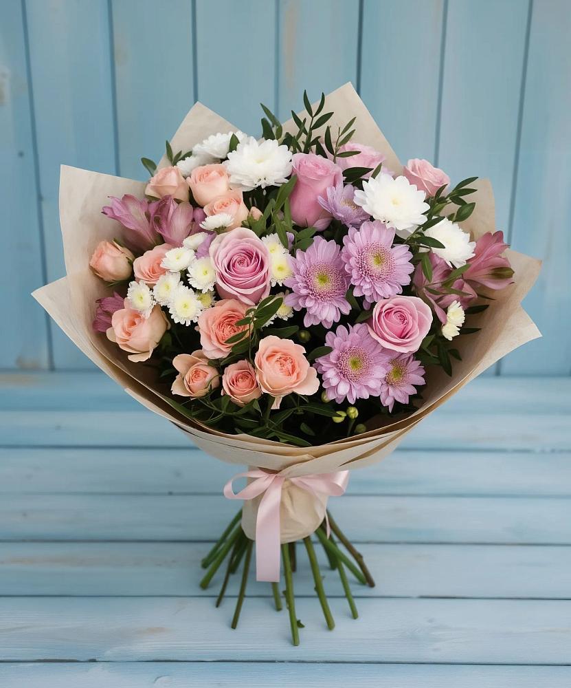 Букет цветов из: Хризантемы, Розы и Альстромерии в Хохле