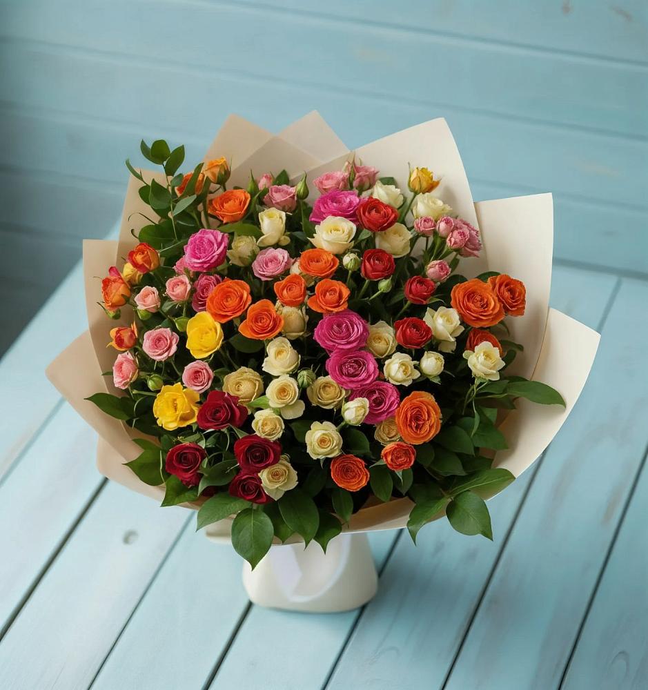 Букет Микс из разноцветных кустовых роз в Хохле